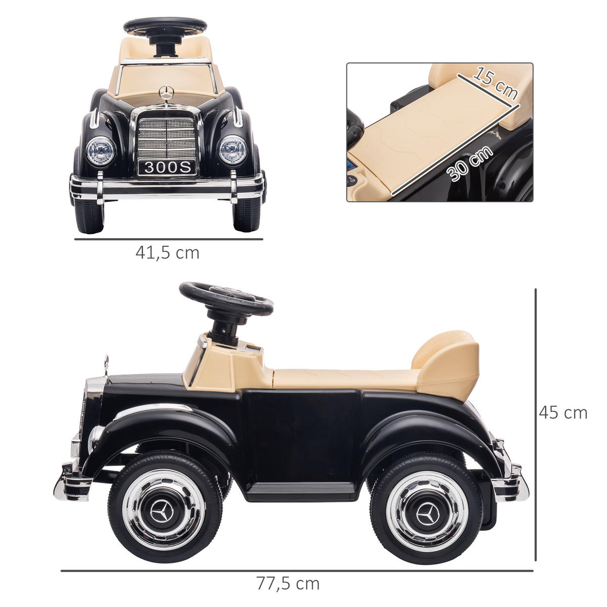 KINDER RUTSCHAUTO, Schwarz, Kunststoff+ Metall - Schwarz, Metall (77.5/41.5/45cm) - AIYAPLAY
