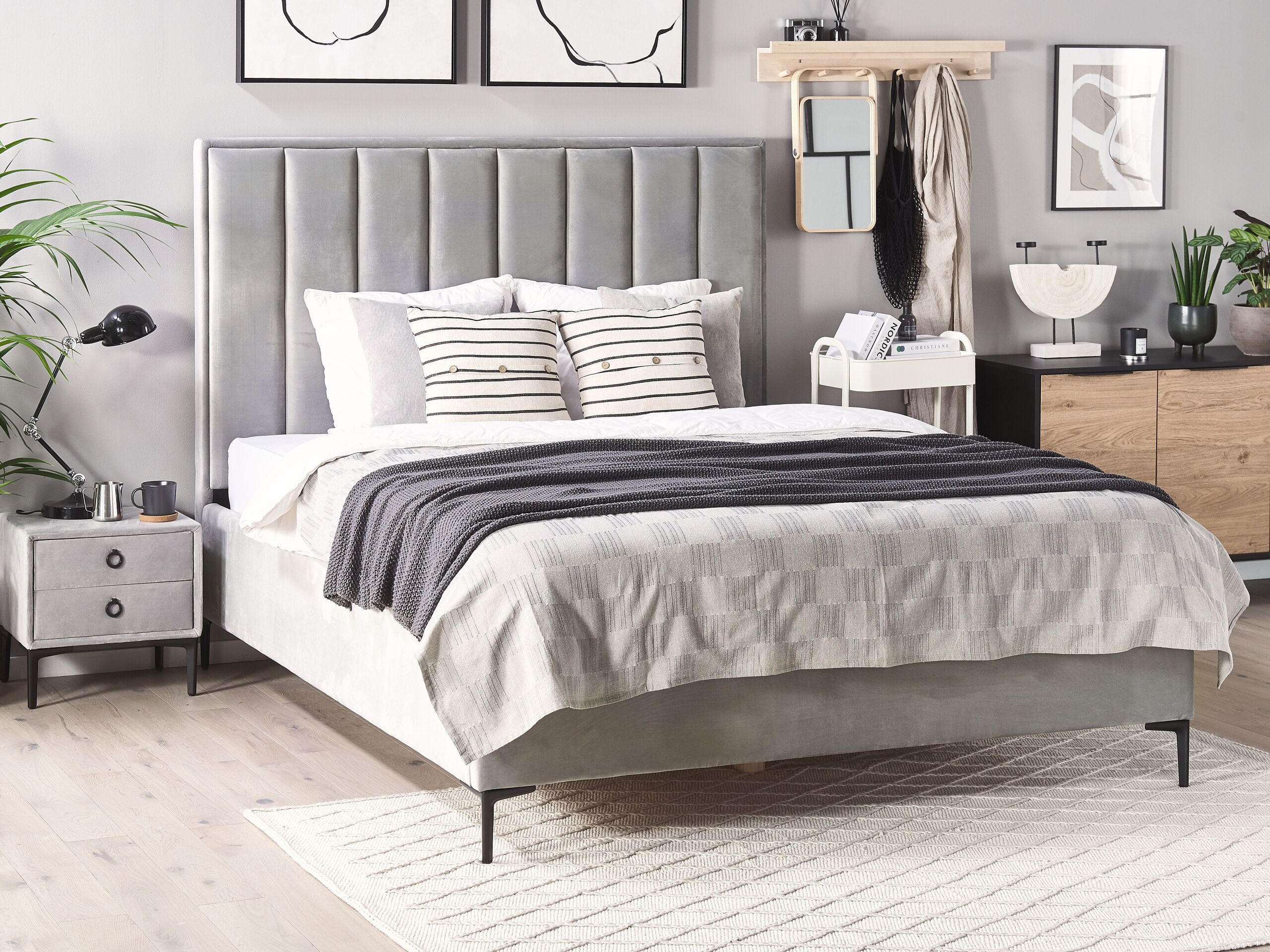 POLSTERBETT 180x200 cm Grau Sezanne - Hellgrau, Textil (180/200cm) - Beliani