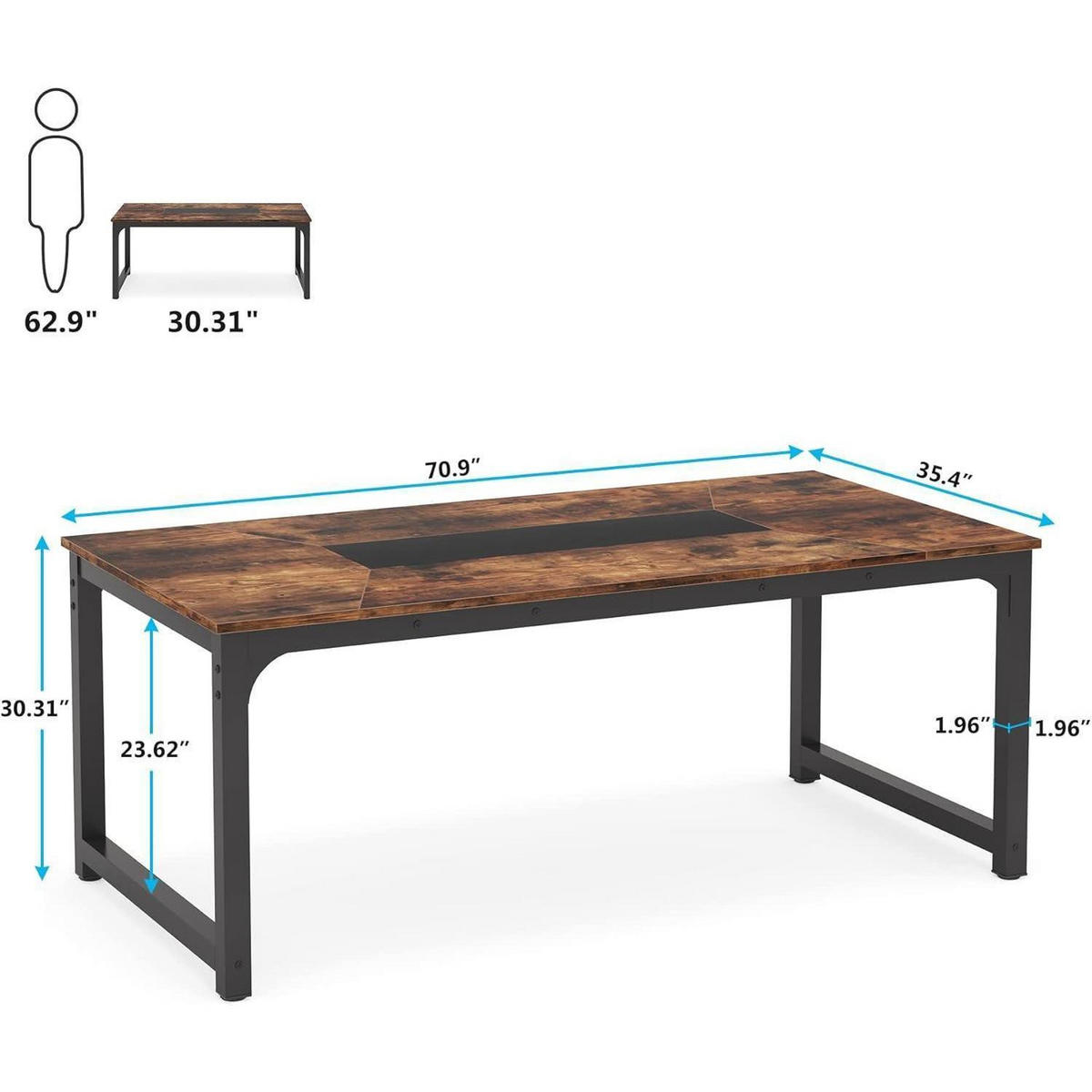 SCHREIBTISCH Computertisch 180 x 90 x 77 cm Rustikales Braun - Braun, Metall (90/180/77cm)