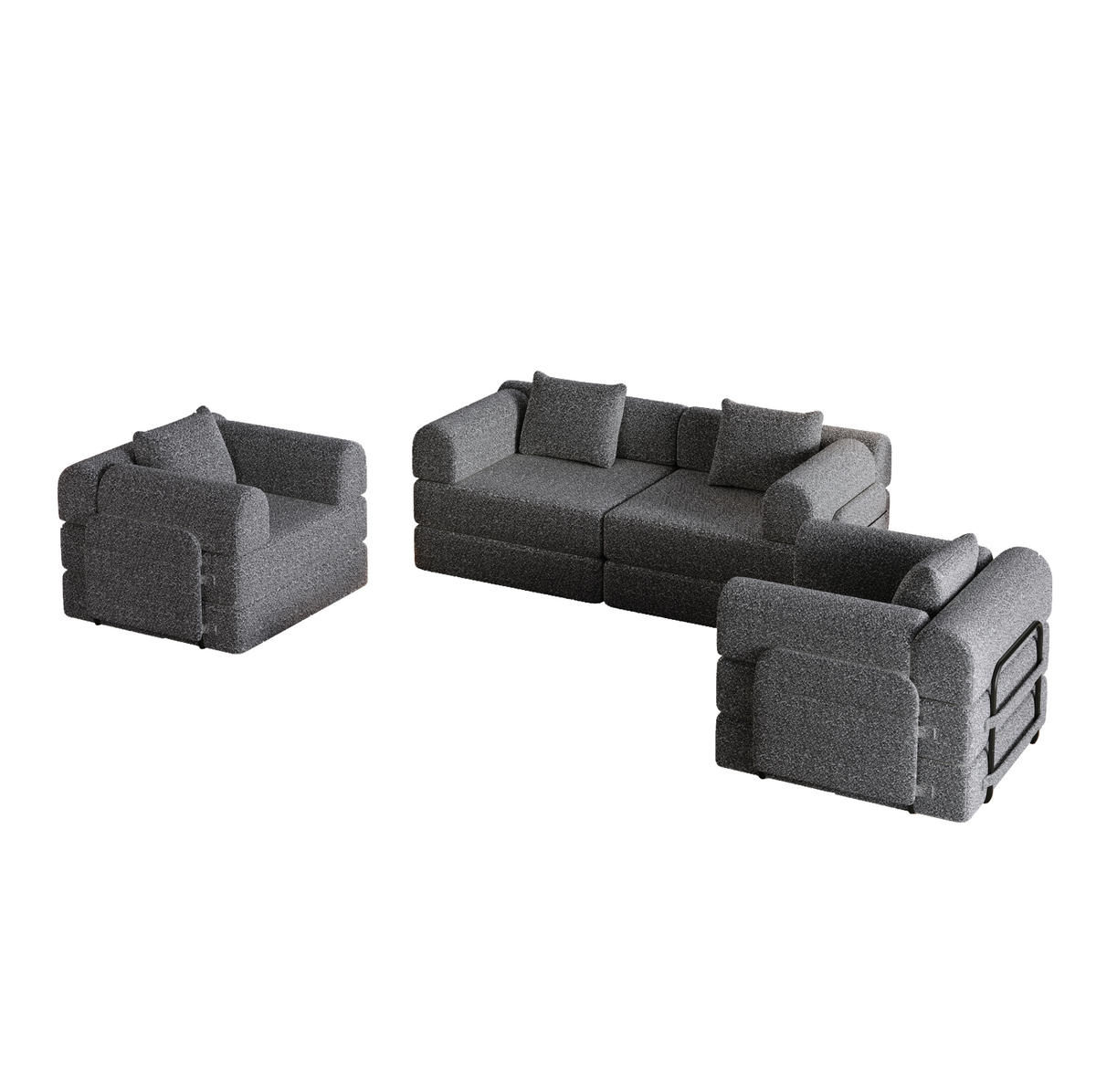 SCHLAFSOFA, Chenille 2-in-1 mit Armlehnen-Staufach & Stahlrahmen, 91,4/183,8/69,8 cm, Grau - Grau, Textil (91.4/69.8/183.8cm) - Redom