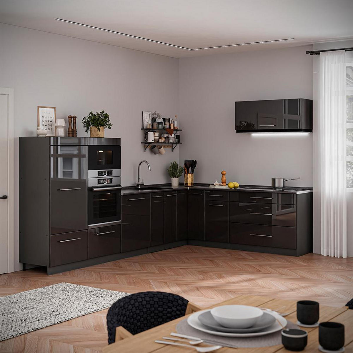 HÄNGESCHRANK Fame-Line, Anthrazit Hochglanz/Anthrazit, 100 cm - Schwarz Hochglanz/Anthrazit, Holzwerkstoff (100/40/34.1cm) - Vicco