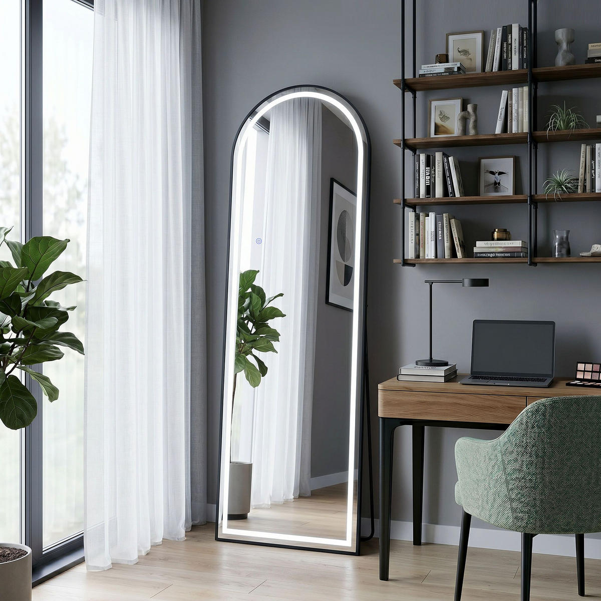 SPIEGEL Rea Led Orbit 50x160cm Black - Schwarz, Kunststoff (50/160/3cm) - REA