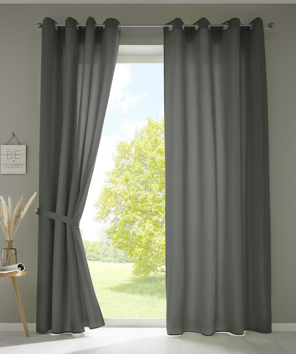 VORHANG 2ER SET BERLIN HxB 225x140cm Dunkelgrau - Dunkelgrau, Textil (140/225/1cm) - Gardinenbox