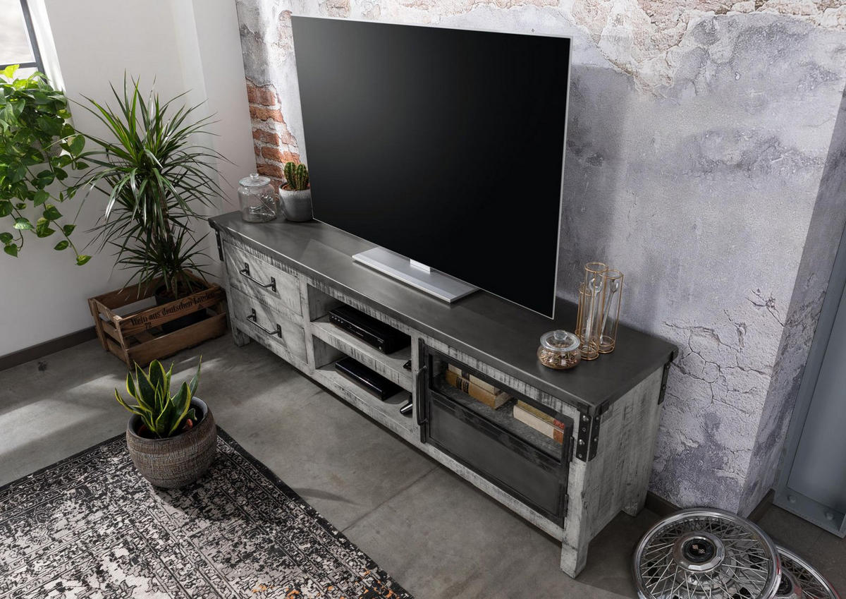 TV-BOARD Mango 190x40x60 grau lackiert HEAVY INDUSTRY #134 - Grau, Holz (190/60/40cm) - Massivmoebel24