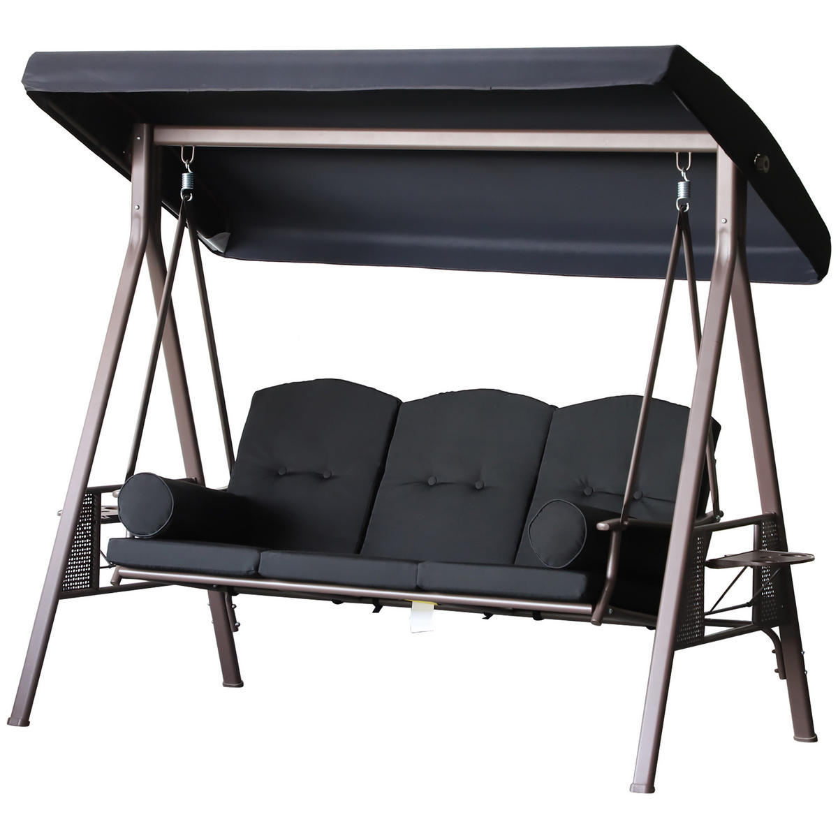 GARTENSCHAUKEL Schwarz 3-Sitzer mit verstellbarem Dach - Schwarz, Metall (121/172/208cm) - PANGIVO