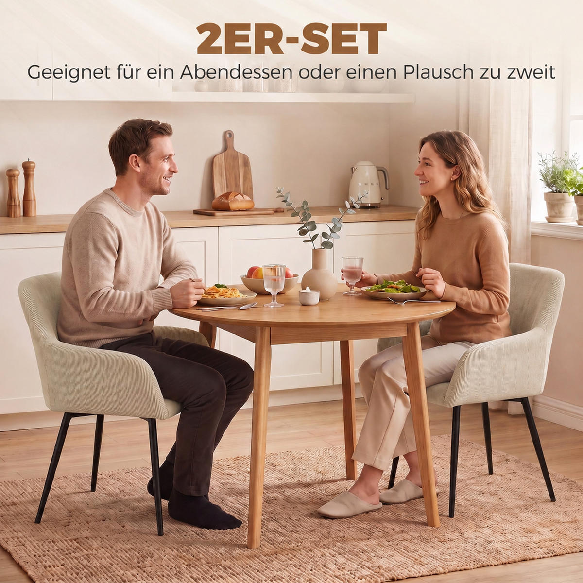 ESSZIMMERSTÜHLE 2er-Set Creme 59.5/58.0/81.5 cm - Creme, Textil (58/81.5/59.5cm)