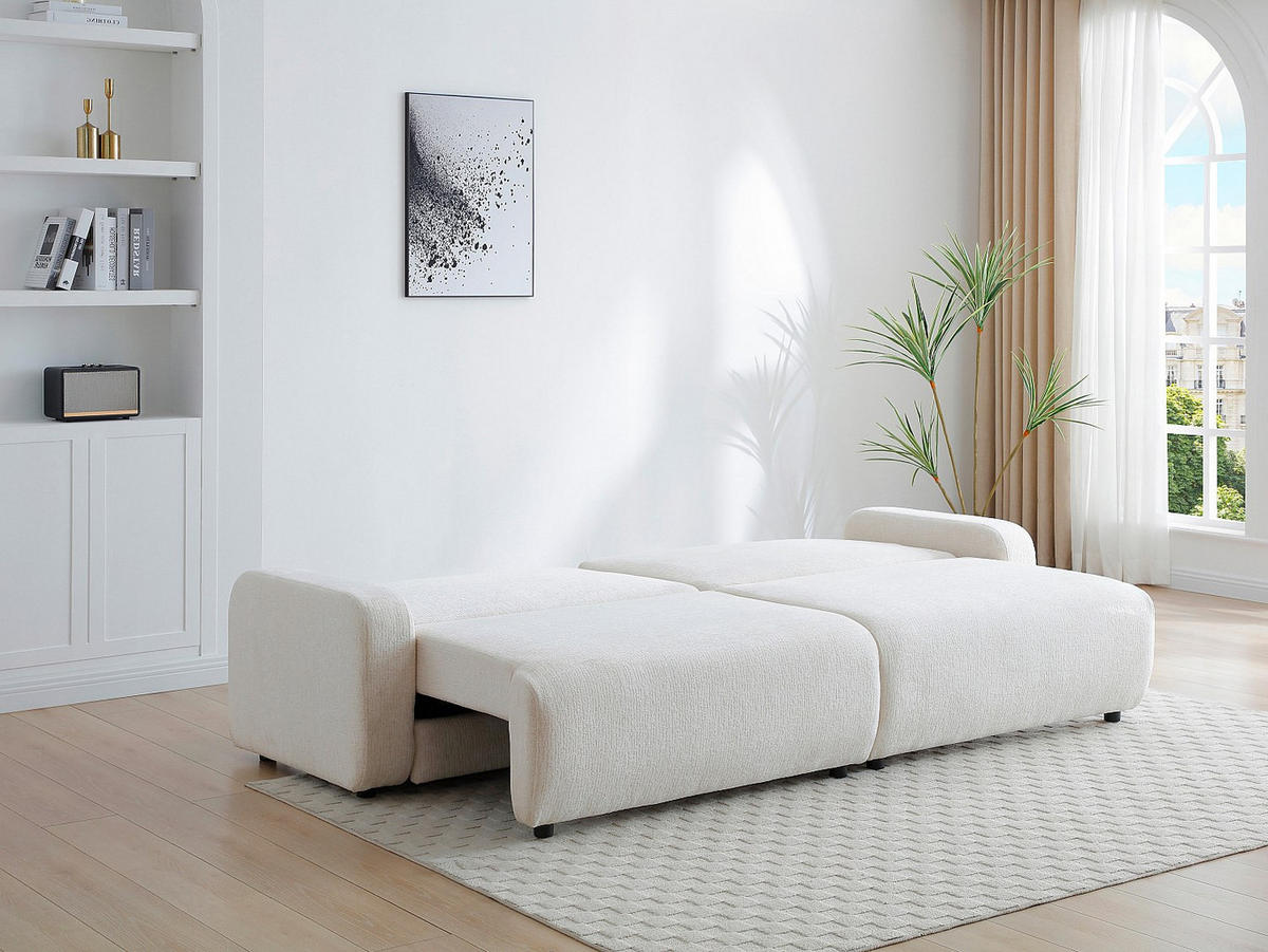 4-SITZER Schlafsofa - Chenille-Stoff - Beige - YOKIRA - Beige, Textil (256/88/99cm) - Vente-Unique