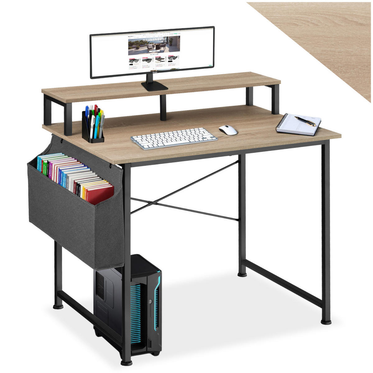 SCHREIBTISCH Thornton, 120 x 60 x 110 cm, Industrial Holz hell, Eiche Sonoma - Naturfarben, Holzwerkstoff (60/120/90cm) - tectake
