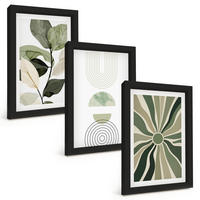 BILDER SET 3er Set - 20x30 cm Schwarzer Rahmen - Pflanzenmotive, Geometrie, Grün - Schwarz, Kunststoff (20/30cm) - TULUP
