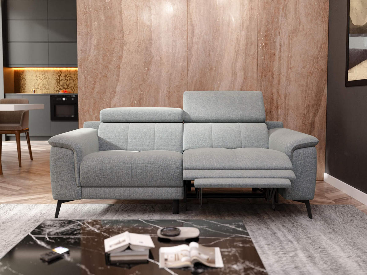RELAXSOFA FIERO 3-Sitzer mit 1 Relaxfunktion, silberfarben - Silberfarben/Schwarz, Holzwerkstoff/Textil (212/82/103cm) - Courtois Laville