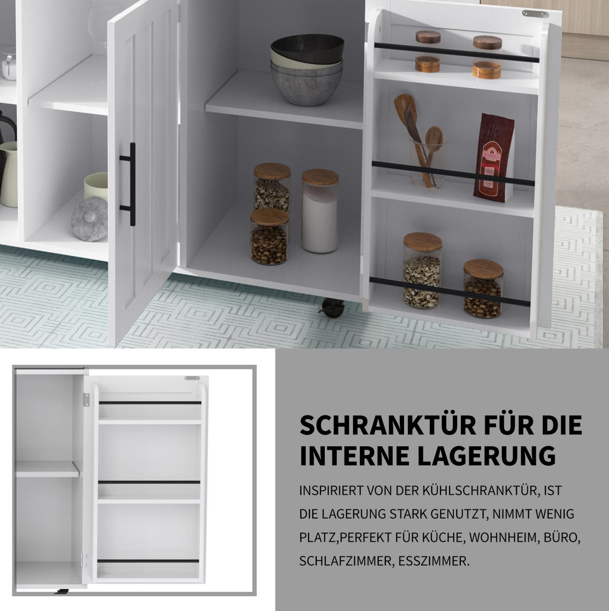 KÜCHENINSEL 129/46/91,5 cm weiß aus MDF mit klappbarer Platte - Weiß, Holzwerkstoff (120/91.5/46cm) - OKWISH