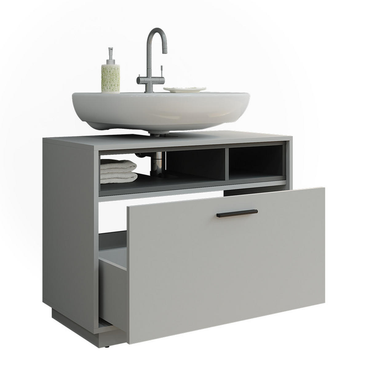 WASCHBECKENUNTERSCHRANK Beatrice Grau/Anthrazit 80 x 84.5 cm mit Schublade - Anthrazit/Grau, Holzwerkstoff (80/84.5/35cm) - Vicco