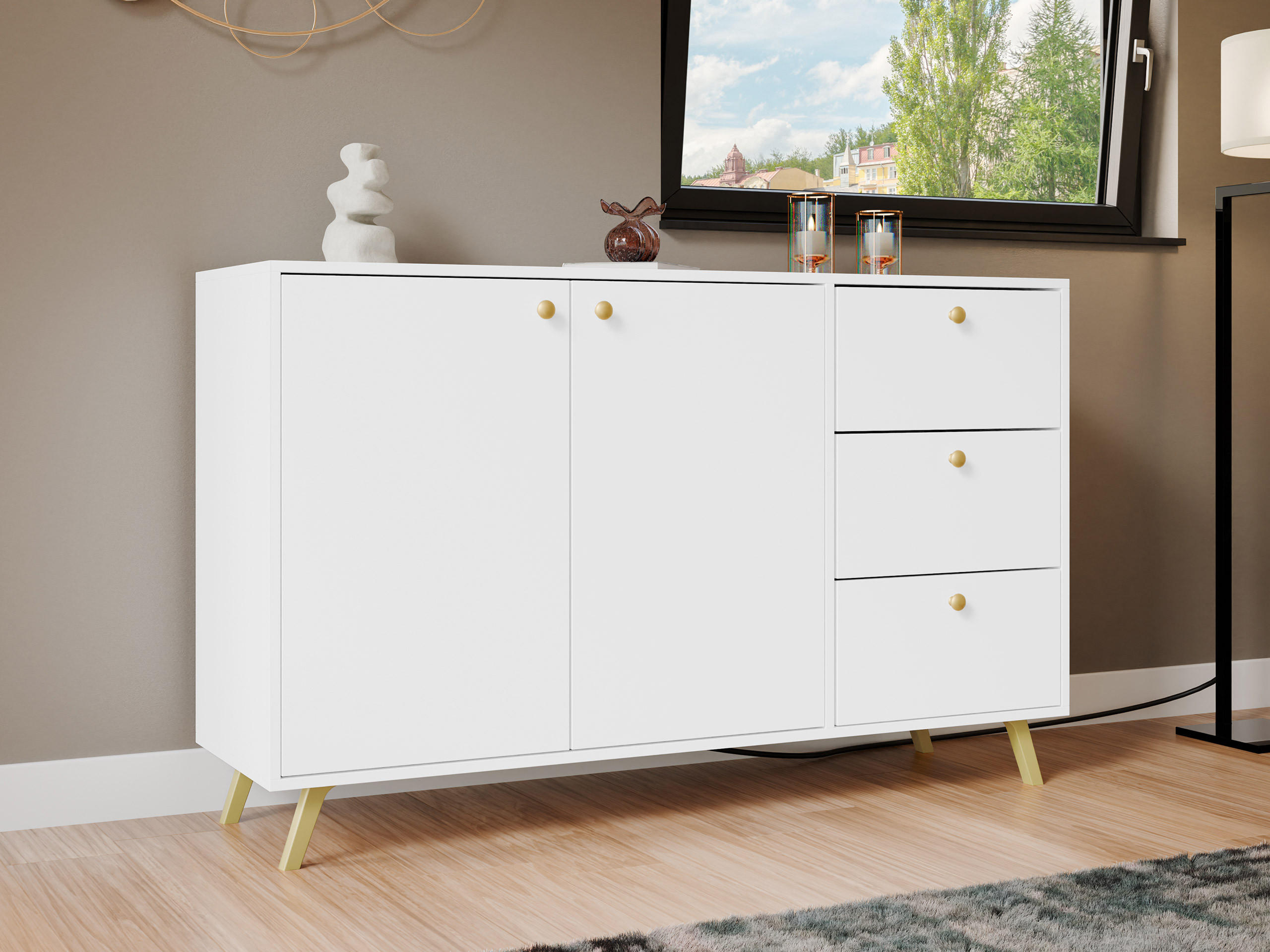 Thumbnail - Mirjan24 Kombikommode, Weiß, Metall, 3 Schubladen, 138x86x41 cm, Wohnzimmer, Kommoden & Sideboards, Kommoden