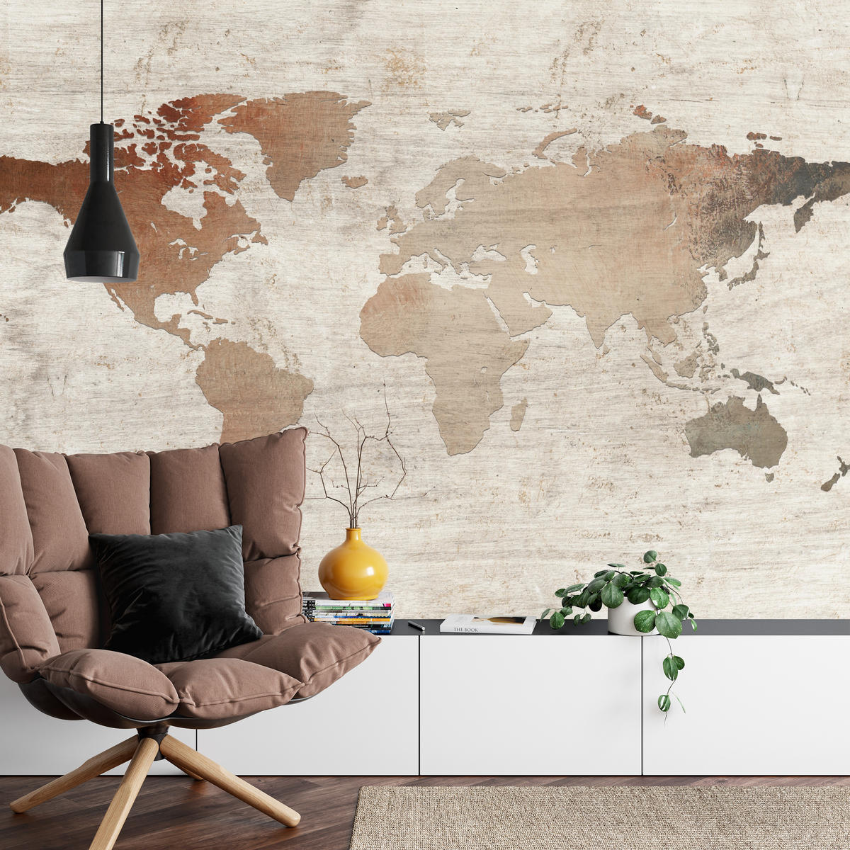 FOTOTAPETE für Wohnzimmer Vintage Karte Holz Hintergrund Retro 400x280 - Beige/Braun, Papier (400/280cm) - Muralo