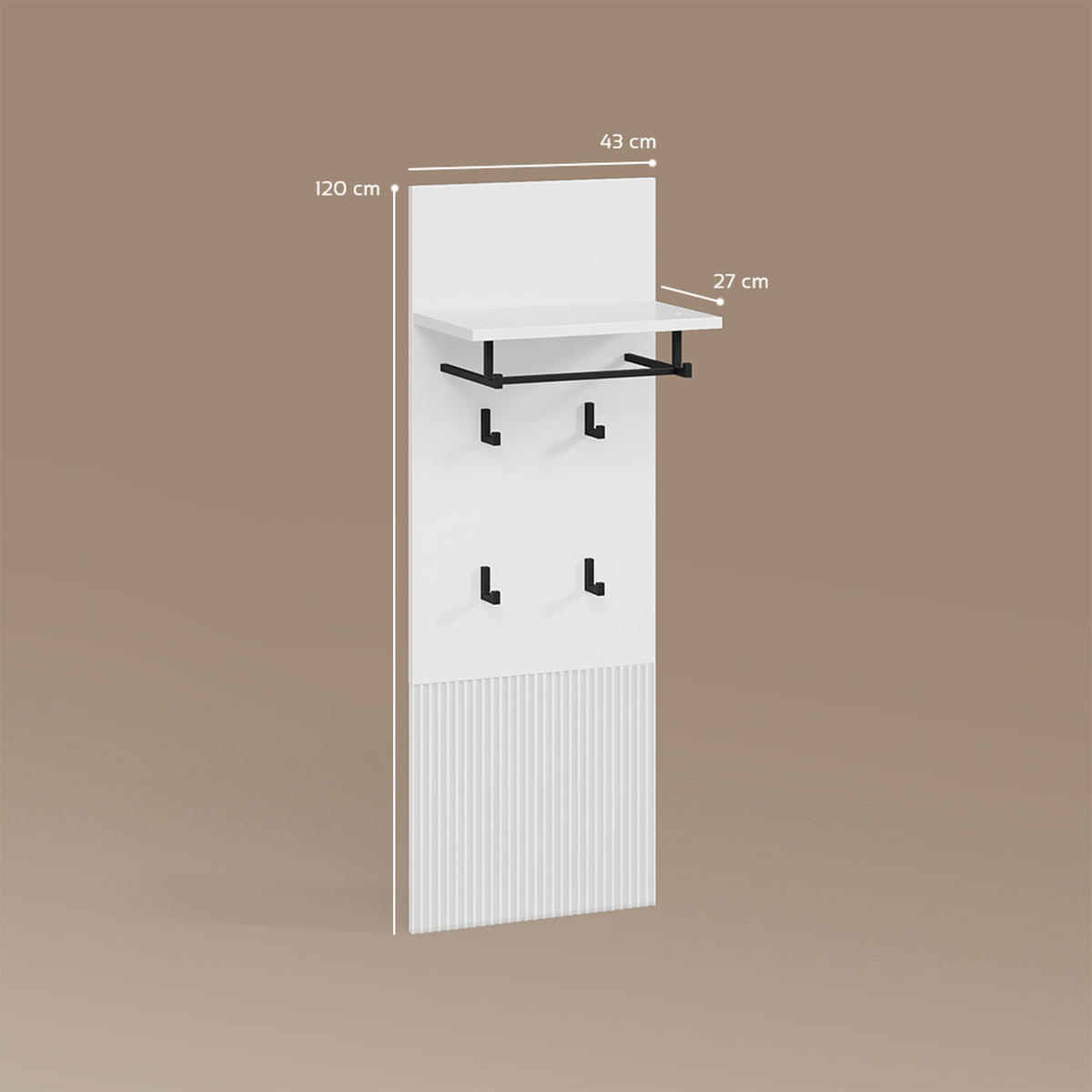 WANDGARDEROBE Aterno Weiß 43 x 120 cm - Weiß, Holzwerkstoff (43/120/27cm) - Livinity®