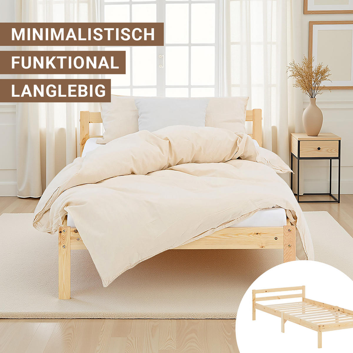 HOLZBETT Natur 90/200 cm mit Lattenrost - Braun, Holz (90/200cm) - Homestyle4u