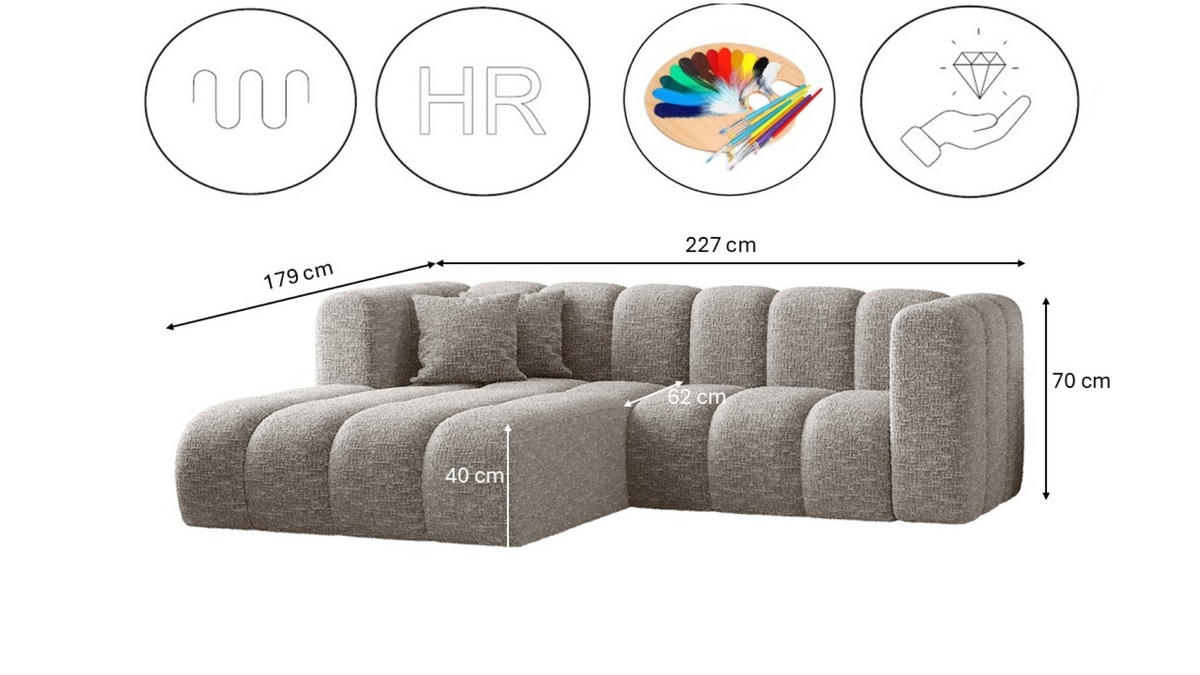 ECKSOFA L-form Sofa Grand modular stoff Haga Hellgrau Links - Hellgrau, Holz (179/227cm) - Kaiser Möbel