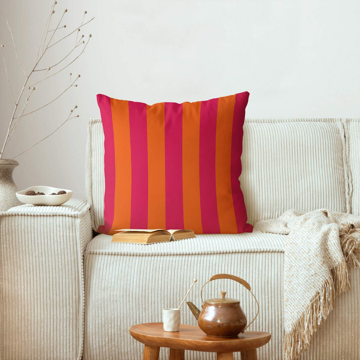 DEKOKISSEN PopArt Sommer Streifen Pink Orange 40/40 cm - Pink, Textil (40/40/10cm) - Bilderwelten