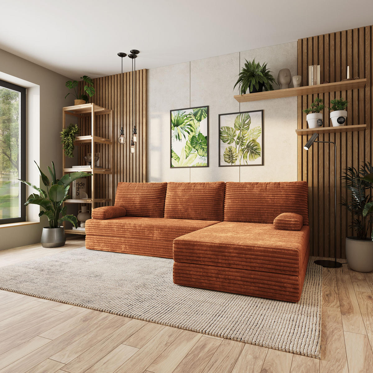 ECKSOFA ANKO modulares Boneless Sofa mit Schlaffunktion Braun Kordstoff - Braun, Textil (270/160cm) - MASSENO