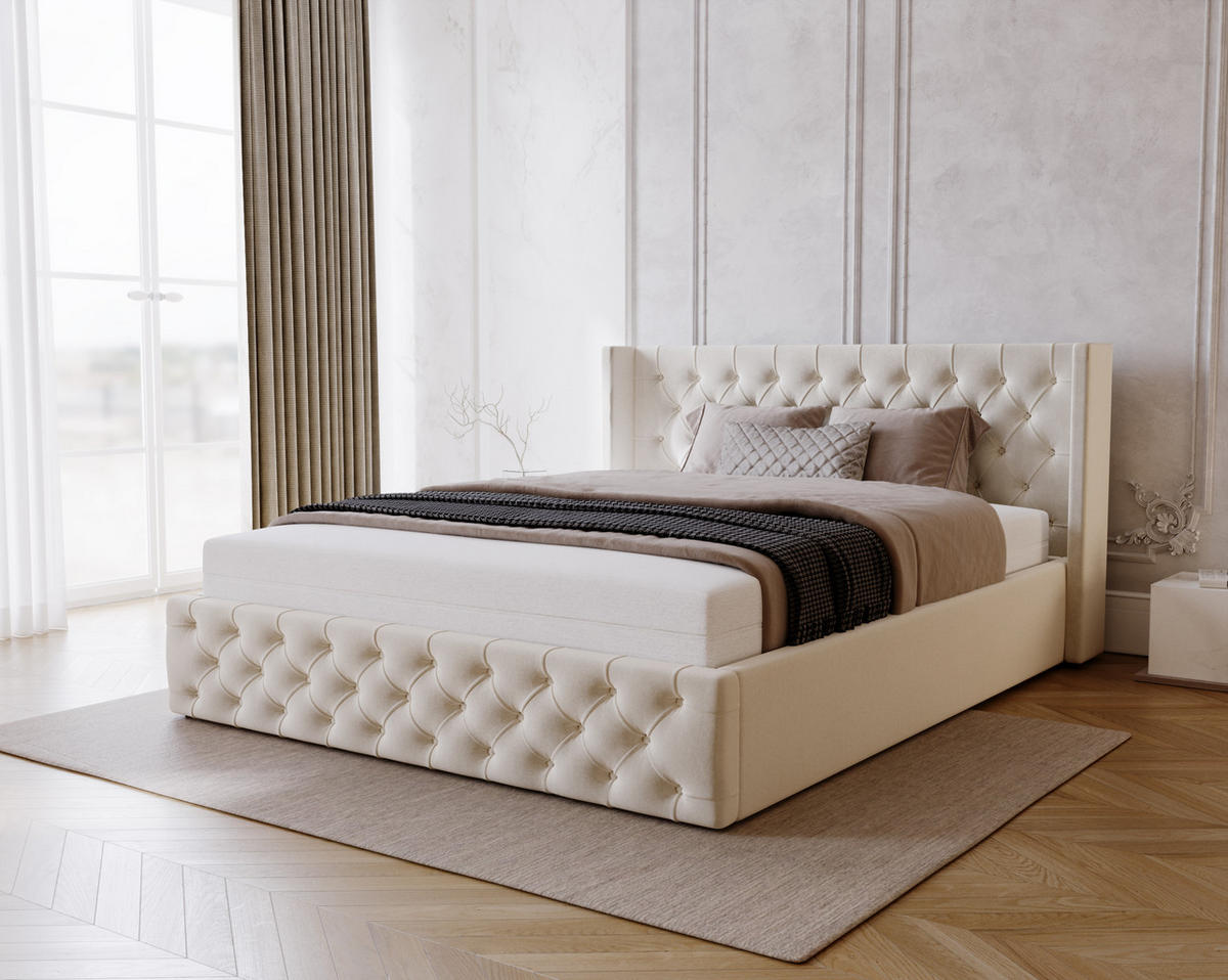 POLSTERBETT 140x200 cm Rolia, Glamour, Chesterfield, Beige - Beige, Holz/Textil (140/200cm) - Emporius