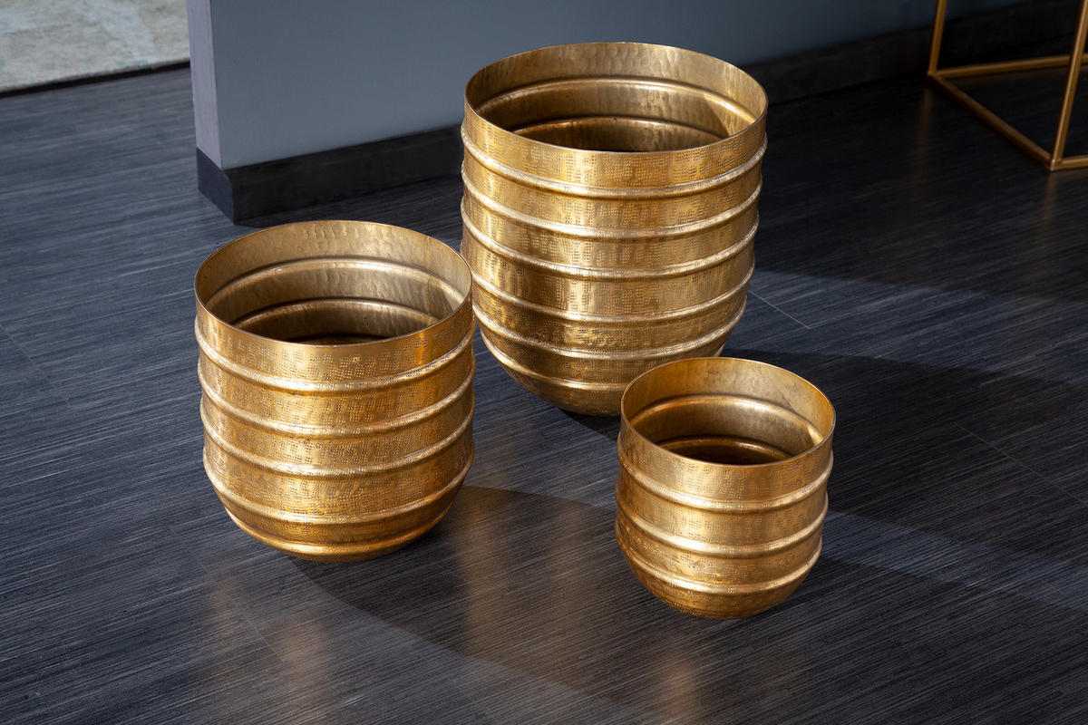 ÜBERTOPF ORIENT Metall Gold 16 cm 3er Set - Goldfarben, Metall (15/16/15cm) - riess-ambiente