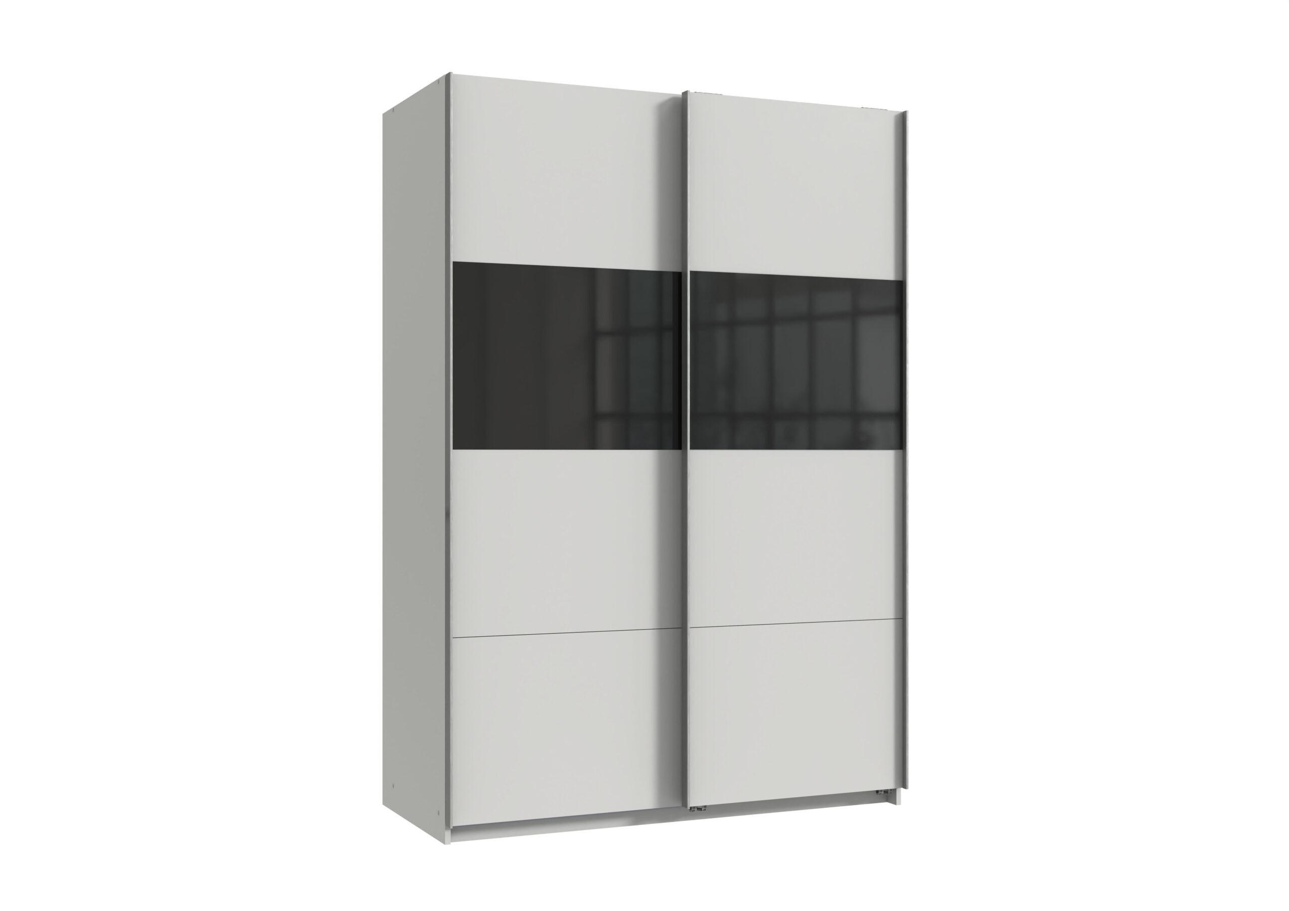 SCHWEBETÜRENSCHRANK Bramfeld in Weiß mit Schwarz Glas 135 x 198 x 65 cm (B x H x T) – Kleiderschrank - Weiß, Holzwerkstoff (80/200/120cm)