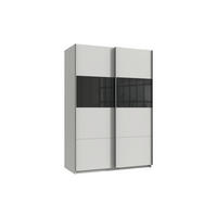 SCHWEBETÜRENSCHRANK Bramfeld in Weiß mit Schwarz Glas 135 x 198 x 65 cm (B x H x T) – Kleiderschrank - Weiß, Holzwerkstoff (80/200/120cm)