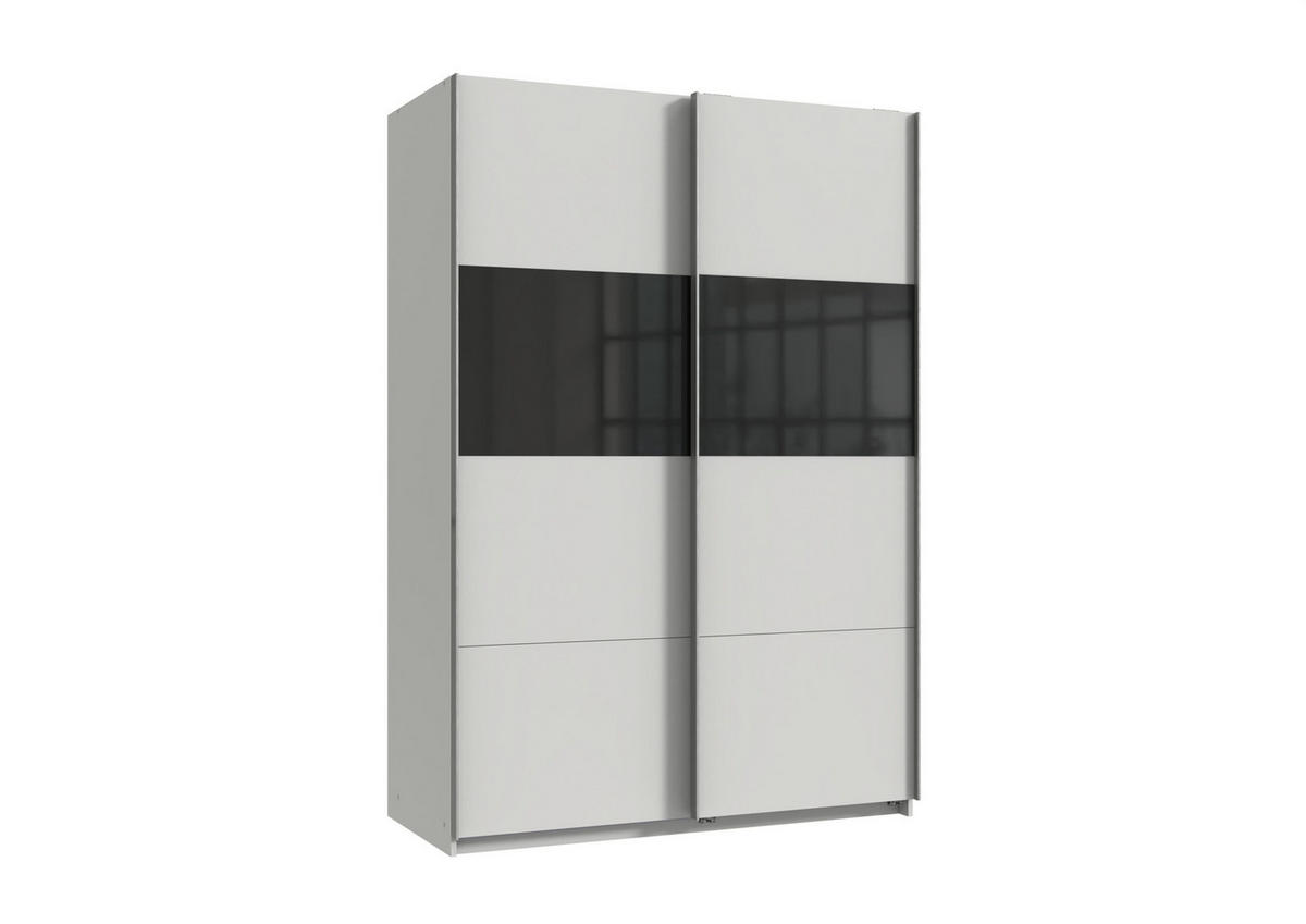 SCHWEBETÜRENSCHRANK Bramfeld in Weiß mit Schwarz Glas 135 x 198 x 65 cm (B x H x T) – Kleiderschrank - Weiß, Holzwerkstoff (80/200/120cm)