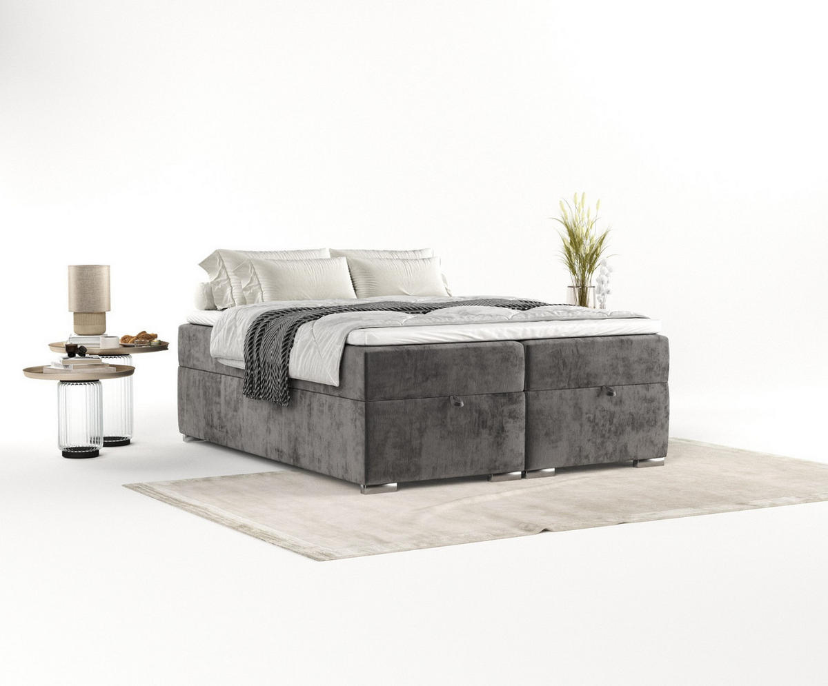 BOXBETT Reto 160/200 cm Stahl im Lotta Stoff - Chromfarben/Graphitfarben, Holz/Holzwerkstoff (160/200cm) - AltaBeds