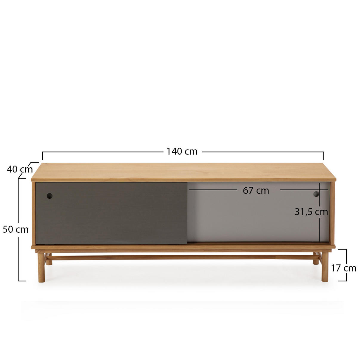 TV-ELEMENT Magnus 2 Schiebetüren Grau - Wildeiche, Holz (140/50/40cm) - VS Venta-stock