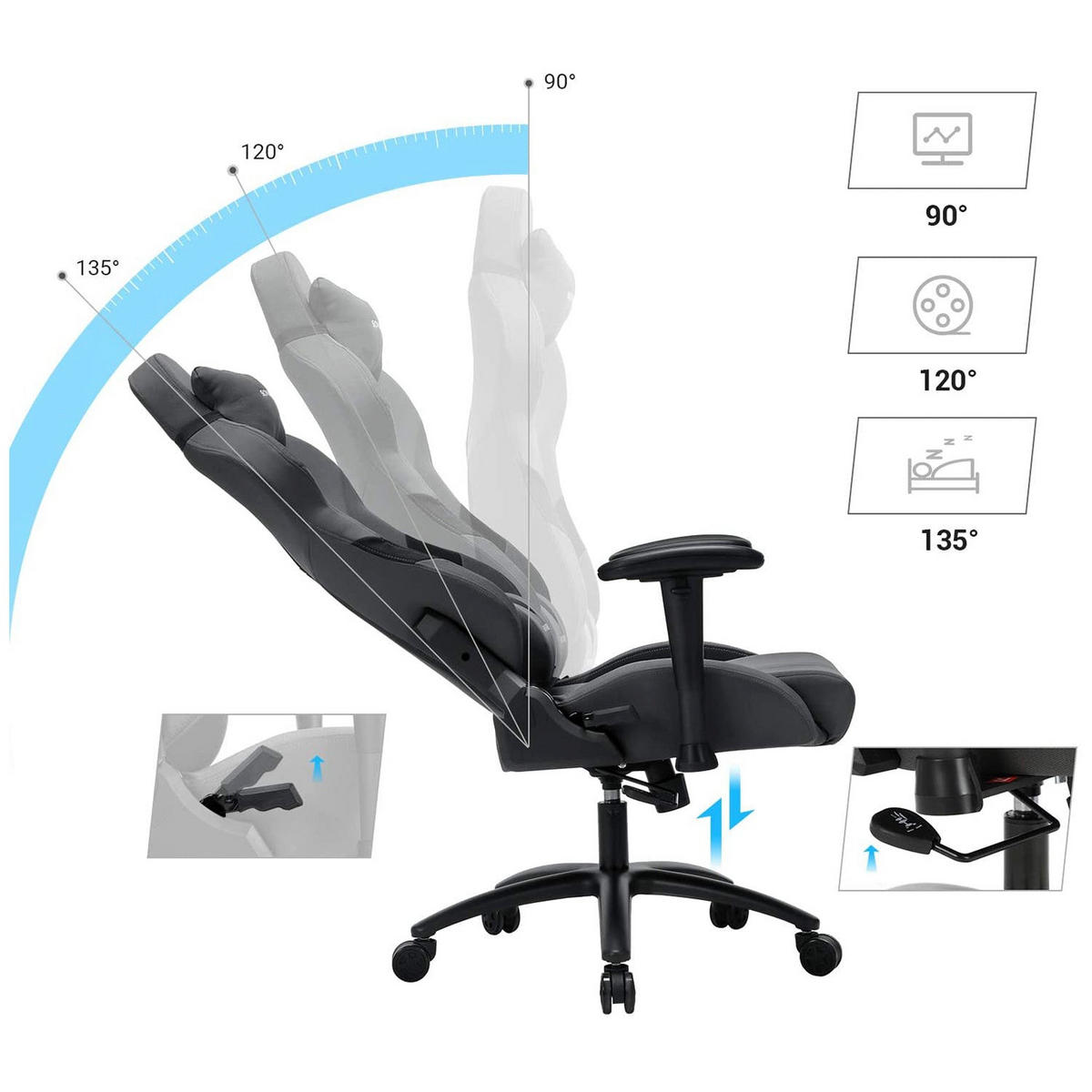 GAMING STUHL BÜROSTUHL - Schwarz, Leder (52/139/40cm) - Hansiro