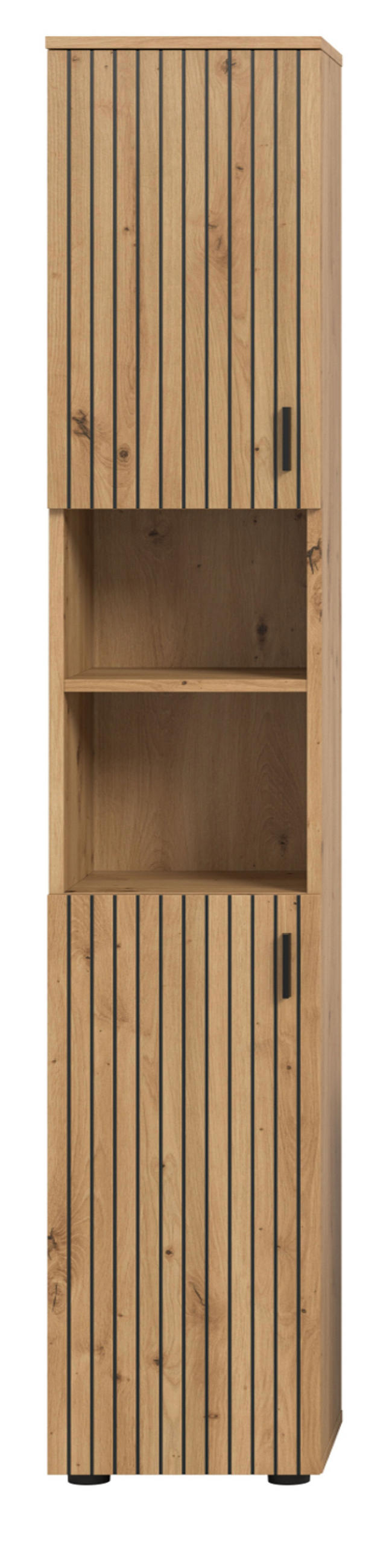 HOCHSCHRANK Eiche Artisan 30 x 192 cm, Badschrank mit 6 Fächern - Schwarz/Eiche Artisan, Holzwerkstoff/Kunststoff (30/192/30cm) - Inn.Furn