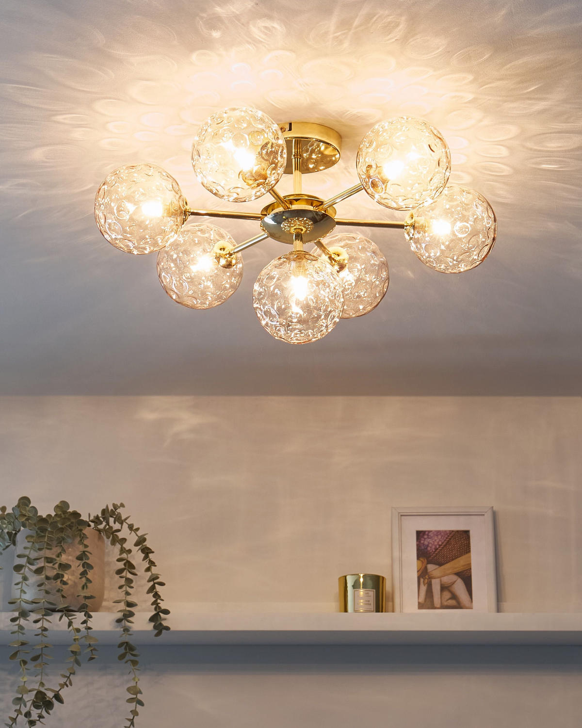 DECKENLAMPE Beige Anadyr - Beige/Goldfarben, Glas (52/52/28cm) - Beliani
