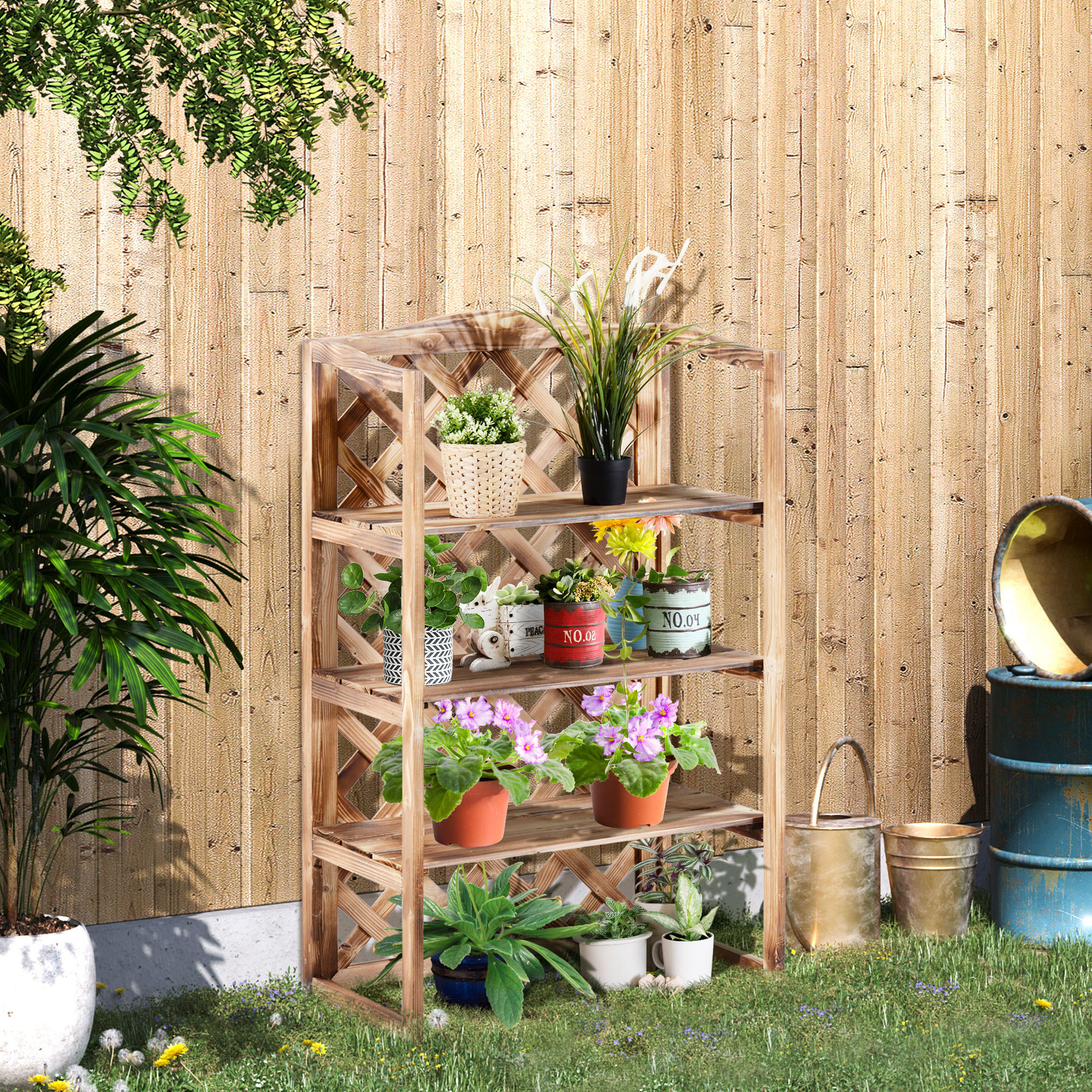 BLUMENSTÄNDER, Tannenholz, Naturholz - Naturfarben, Holz (38/120/75cm) - Outsunny