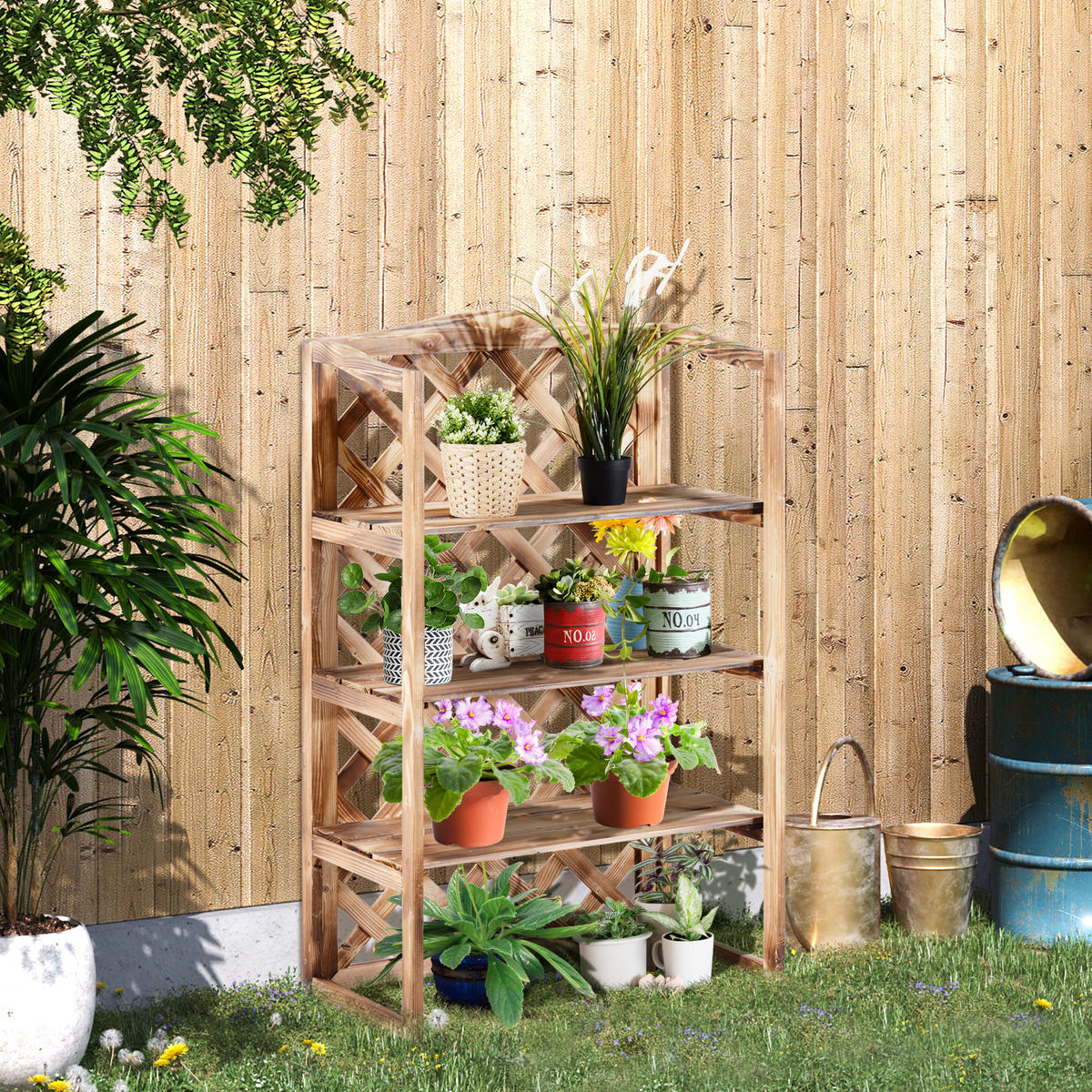 BLUMENSTÄNDER, Tannenholz, Naturholz - Naturfarben, Holz (38/120/75cm) - Outsunny
