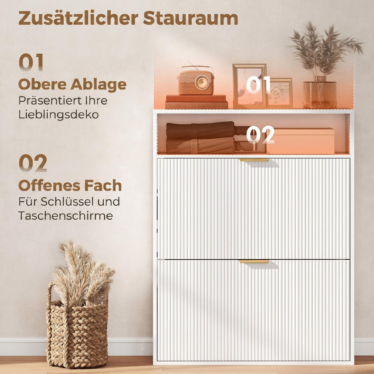 SCHUHSCHRANK Spanplatte MDF Weiß - Alufarben/Weiß, Holzwerkstoff/Kunststoff (24/102.5/80cm) - HOMCOM