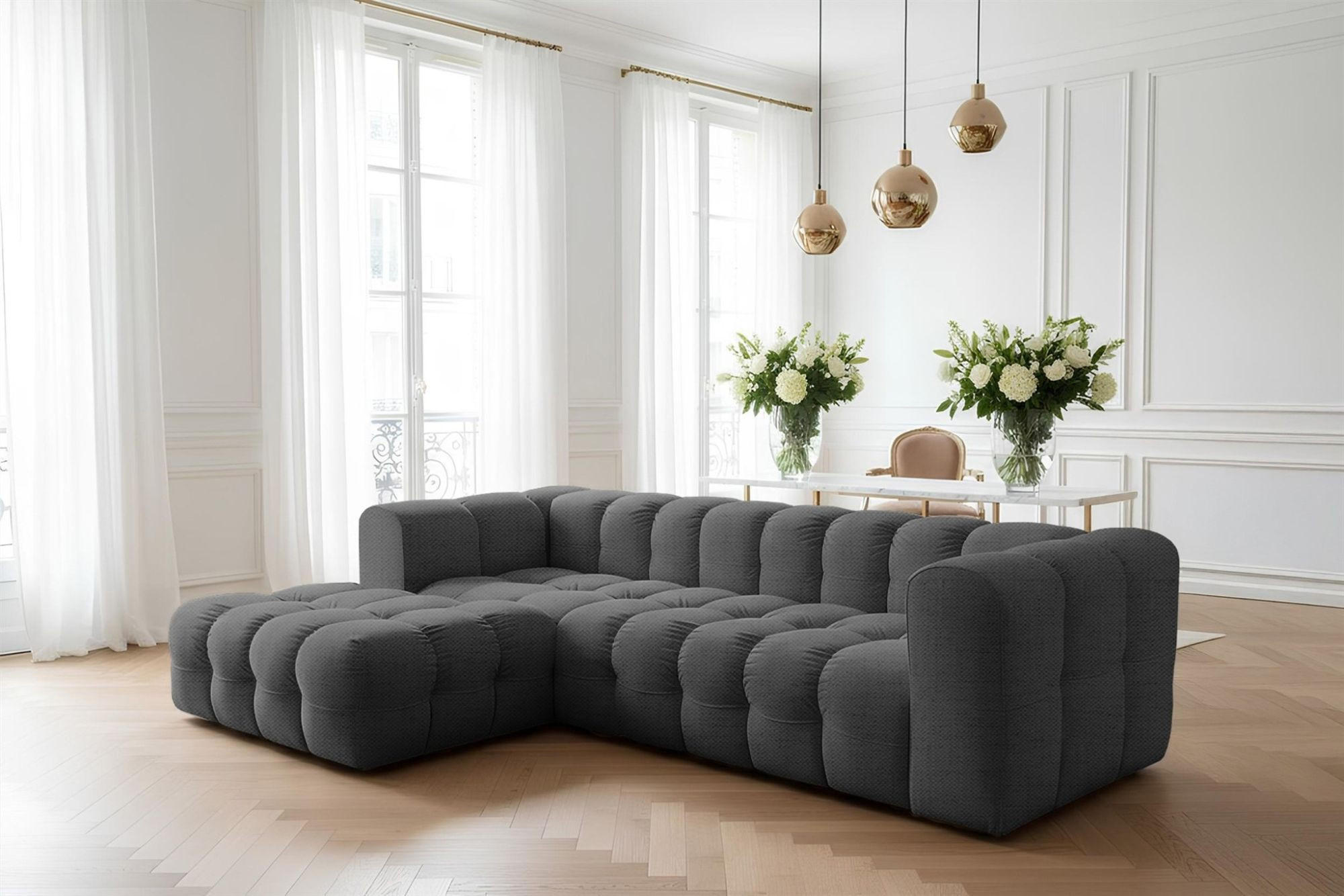 ECKSOFA Solvie In Moly - Anthrazit, Holzwerkstoff/Textil (193/290cm) - Fun Möbel