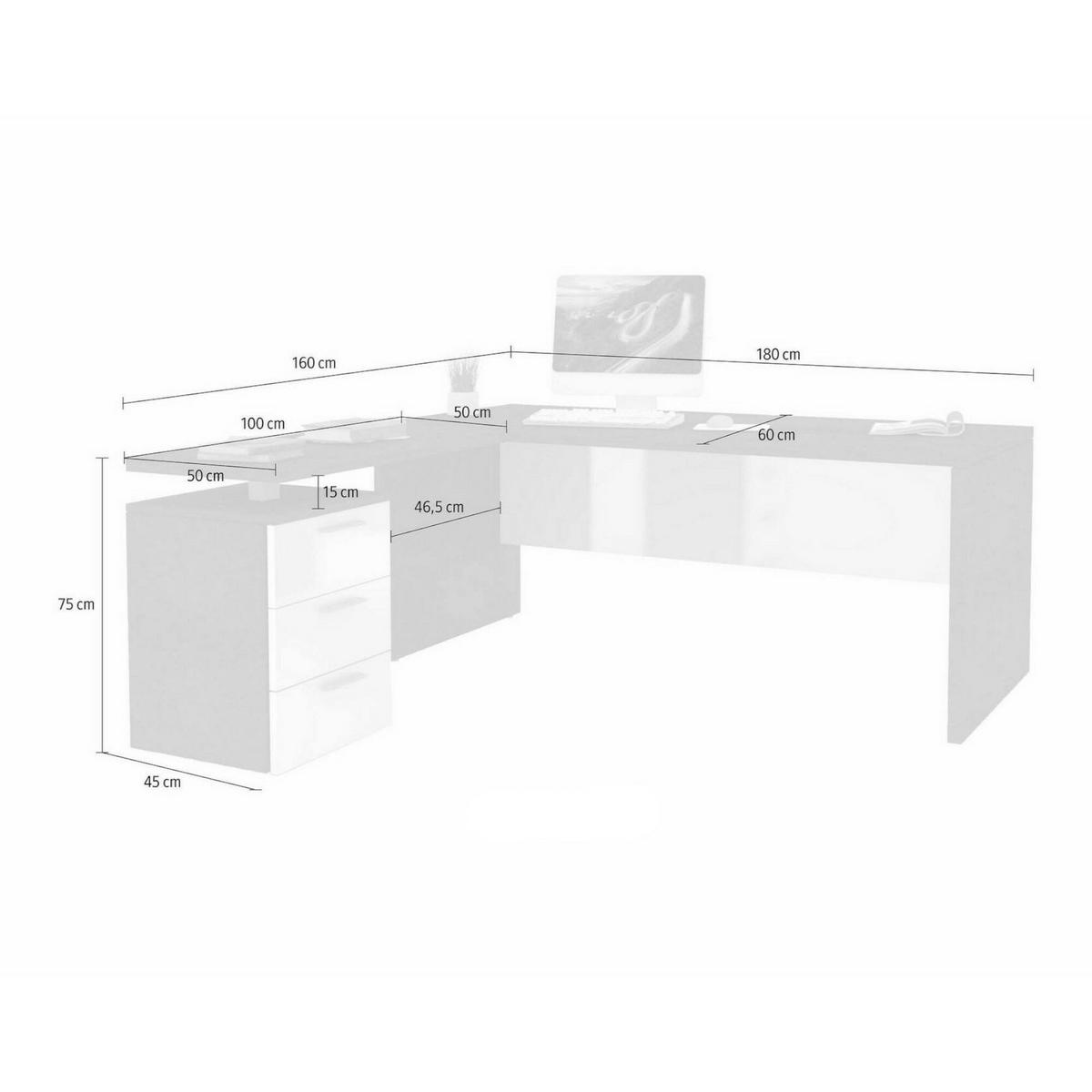 ECKSCHREIBTISCH Eiche 60/180/75 cm - Braun, Holzwerkstoff (60/180/75cm) - DMORA