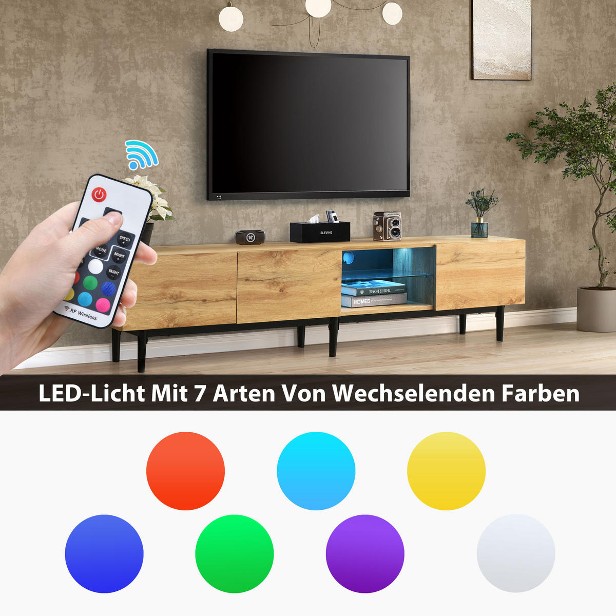 LOWBOARD mit LED 175/31/41 CM - Hellbraun, Holzwerkstoff (31/41/175cm) - Urban Meuble
