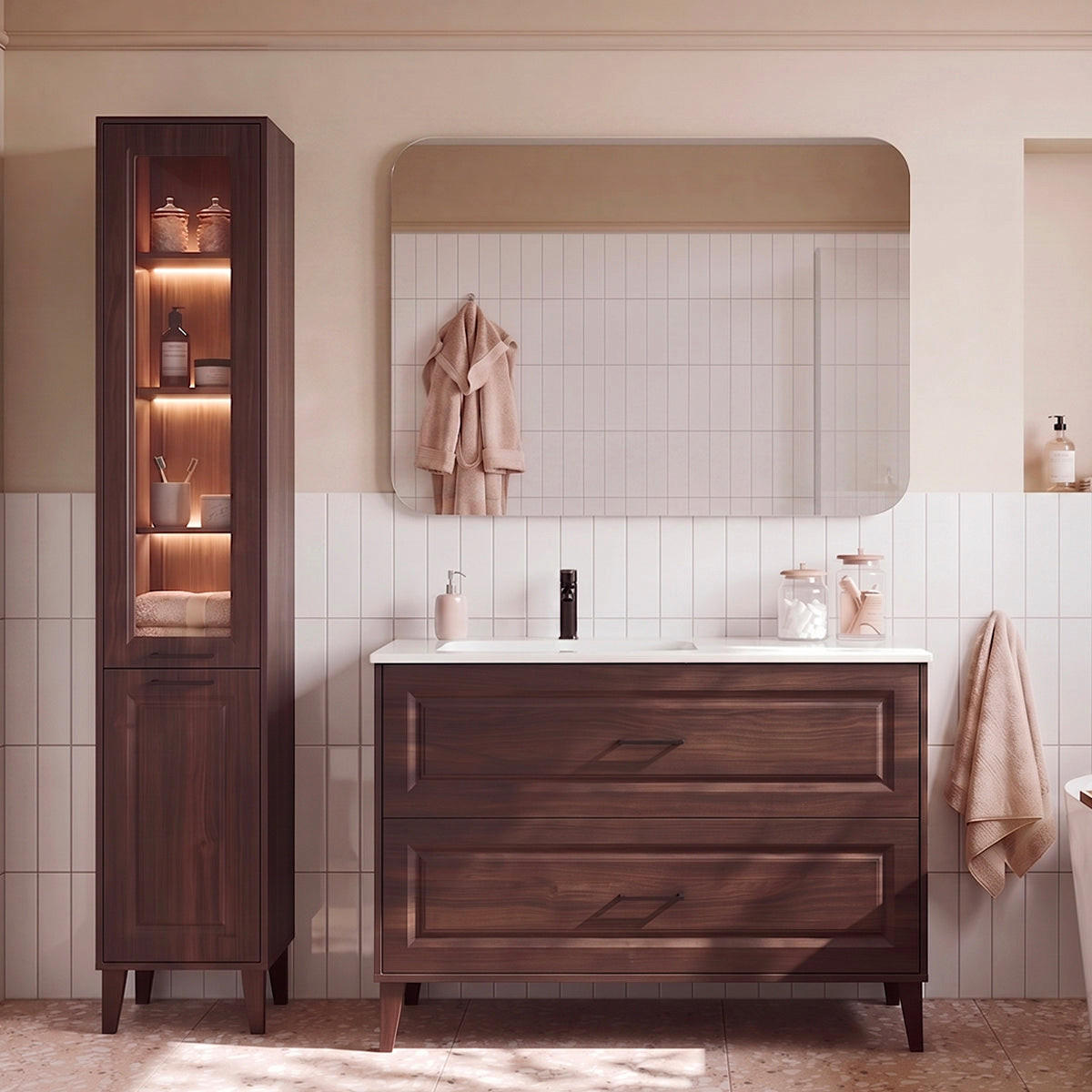 KOUPELNOVÝ NÁBYTEK 120cm Moka 2er-Set Dřevo - hnědá, kompozitní dřevo (120/82/46cm) - Petits-meubles