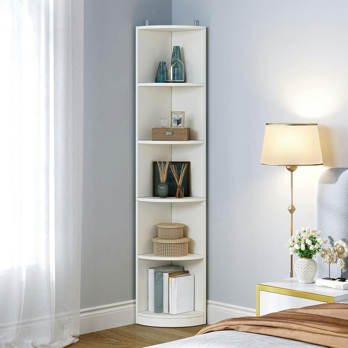 BÜCHERREGAL Weiß 5-stöckig 30 x 180 cm - Weiß, Holzwerkstoff (30/180/30cm)