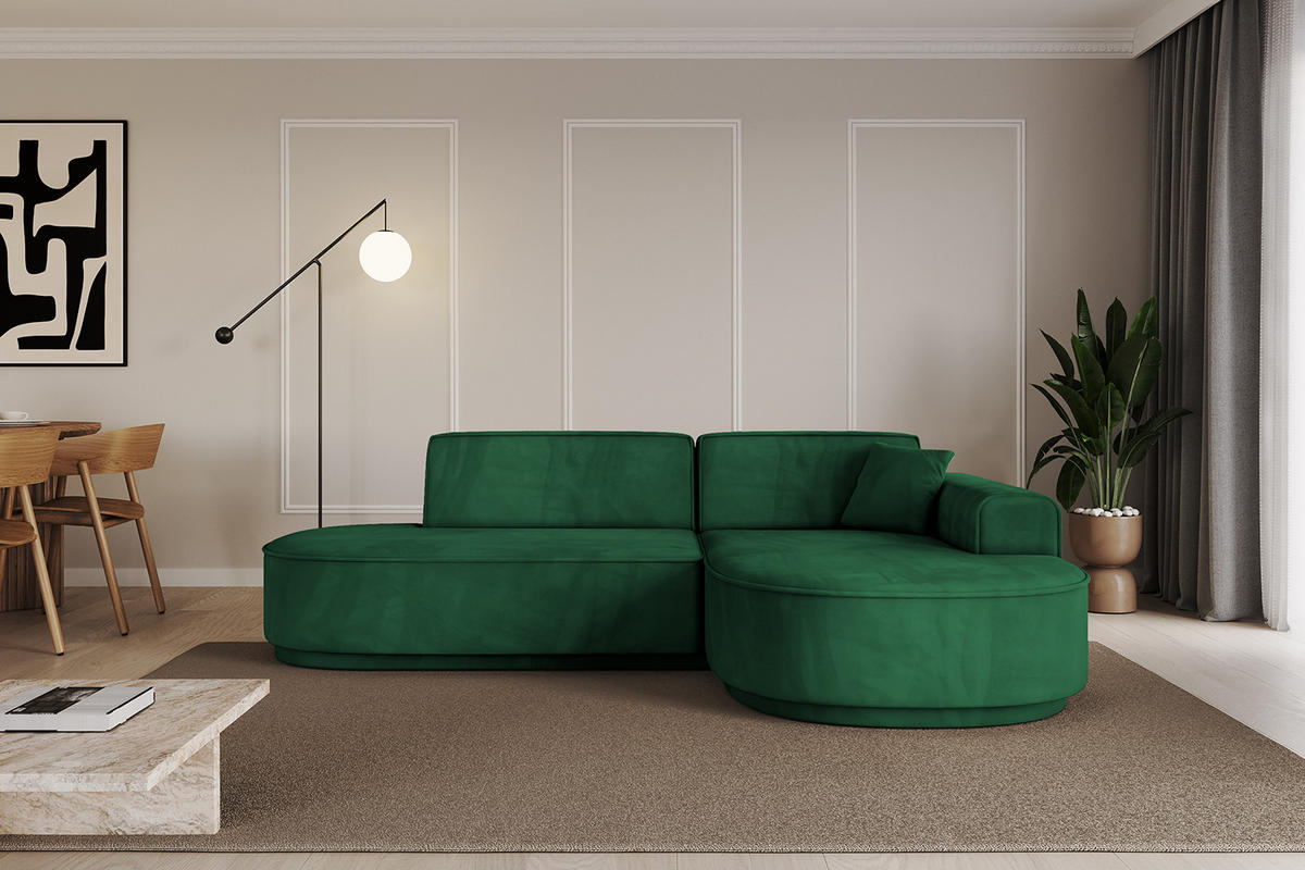 ECKSOFA Ottomane Rechts MARI-L1-v3 - 243x171x83 cm Dunkelgrün Velours - Dunkelgrün/Schwarz, Holzwerkstoff/Kunststoff (171/243cm) - ALTDECOR