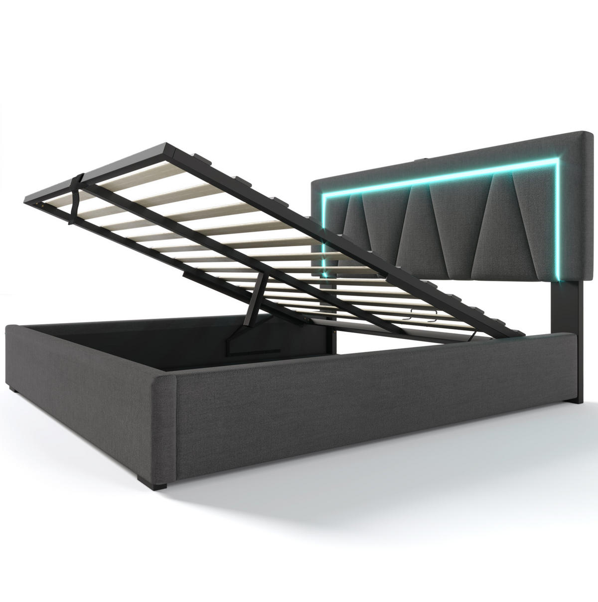 POLSTERBETT mit Stauraum USB und LED 140x200 cm Leinen Grau - Grau, Metall (140/200cm) - Meubliv