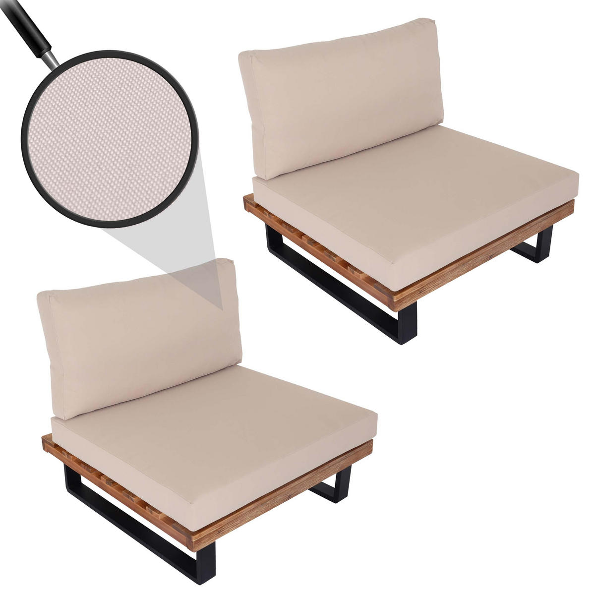 LOUNGESESSEL Garten 2er-Set Hellbraun Beige - Braun, Metall (82/75/82cm) - PROREGAL