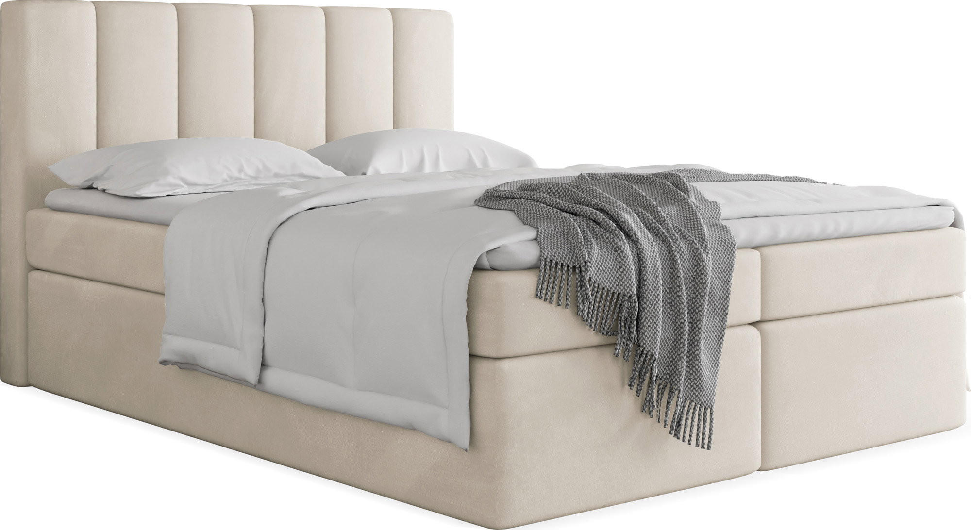 BOXBETT Amira mit Bettkasten, Samt Creme, Beige 160/200 cm – 7-Zonen Taschenfederkern-Matratze & Komfortschaum-Topper - Beige/Creme, Holz/Holzwerkstoff (160/200cm) - WFL GROUP