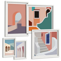 BILDER SET 5er Set - 50x50 cm & 20x30 cm & 40x60 cm Weißer Rahmen - Minimalistische Pastellgrafiken - Weiß, Kunststoff (40/60cm) - TULUP