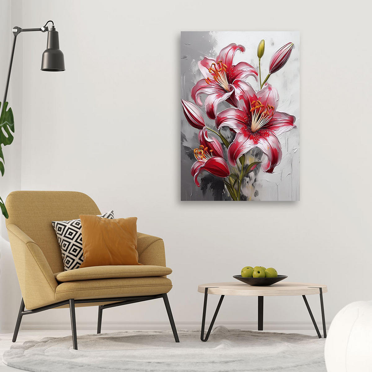 WANDBILD rot bemalte lilienblumen - Rot, Textil (40/60cm) - Feeby