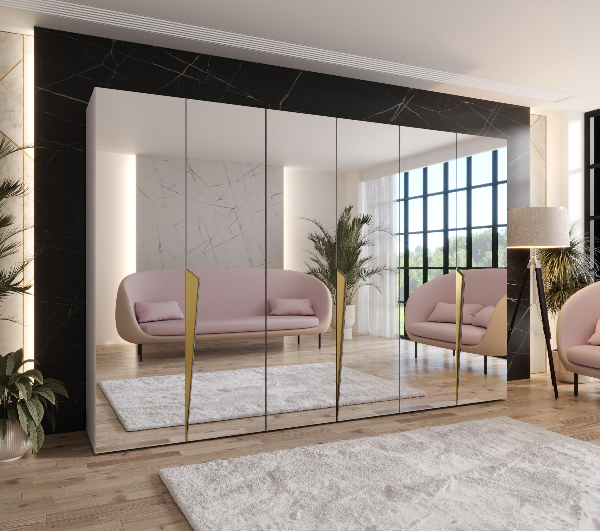 DREHTÜRENSCHRANK 202/300/52 6-türig - Beige/Goldfarben, Holz/Metall (300/202/52cm) - Abiks Möbel