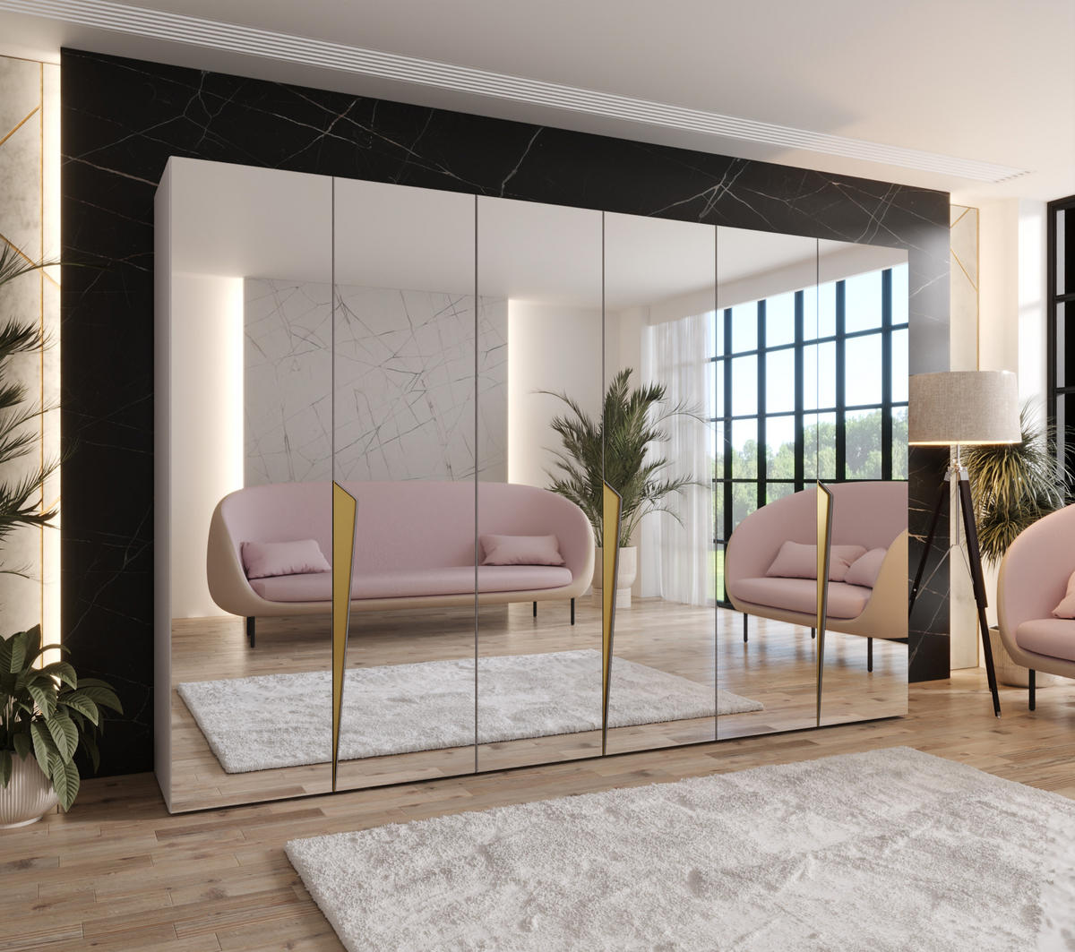 DREHTÜRENSCHRANK 202/300/52 6-türig - Beige/Goldfarben, Holz/Metall (300/202/52cm) - Abiks Möbel