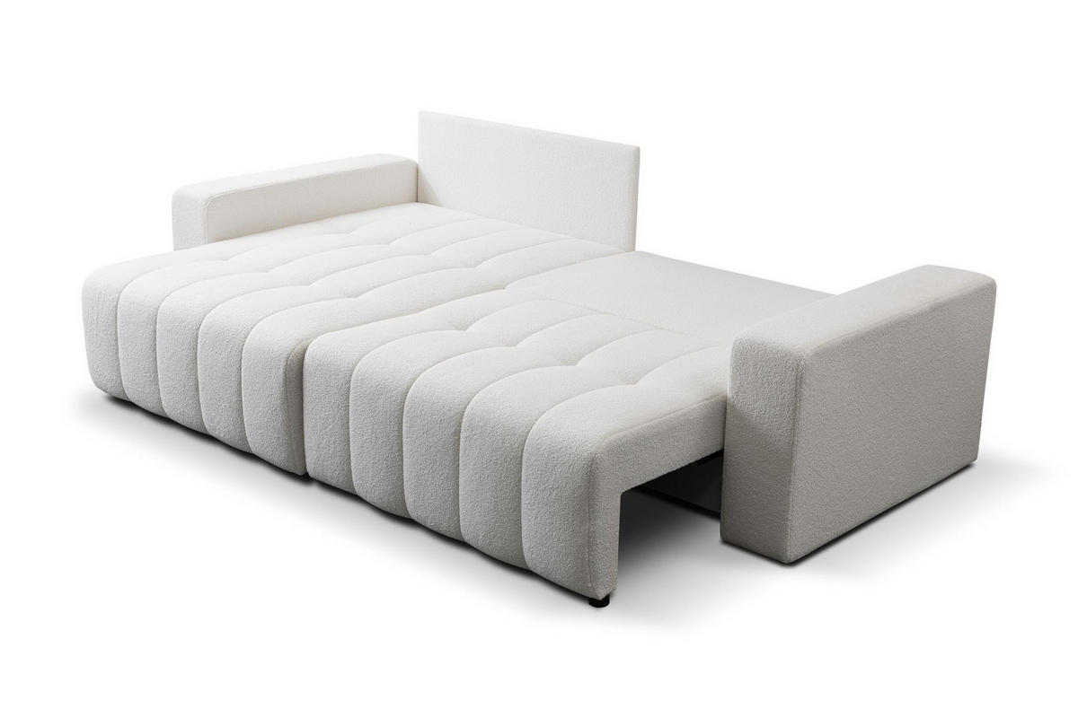 ECKSOFA Masina Weiß, Schlafsofa aus Veloursstoff - Weiß, Holzwerkstoff (245/143cm) - Bettso